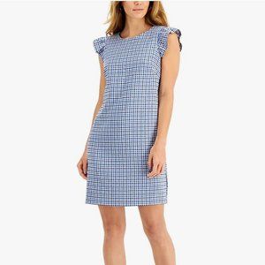 JESSICA HOWARD Black and Royal Blue Gingham Ruffle Sleeve Dress - UEC
